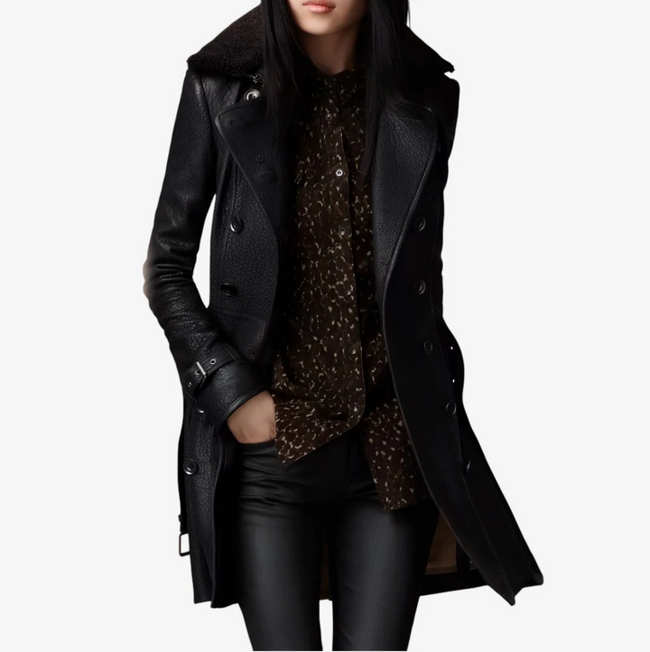Alessandra | Elegant 3/4 Leather Coat