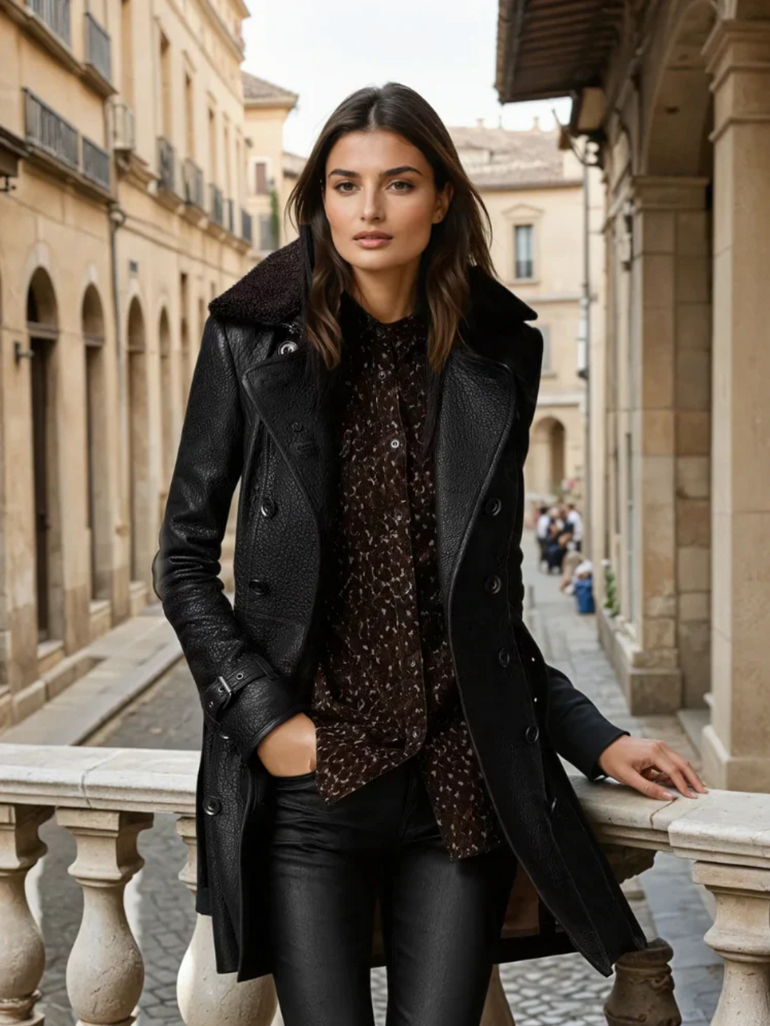 Alessandra | Elegant 3/4 Leather Coat