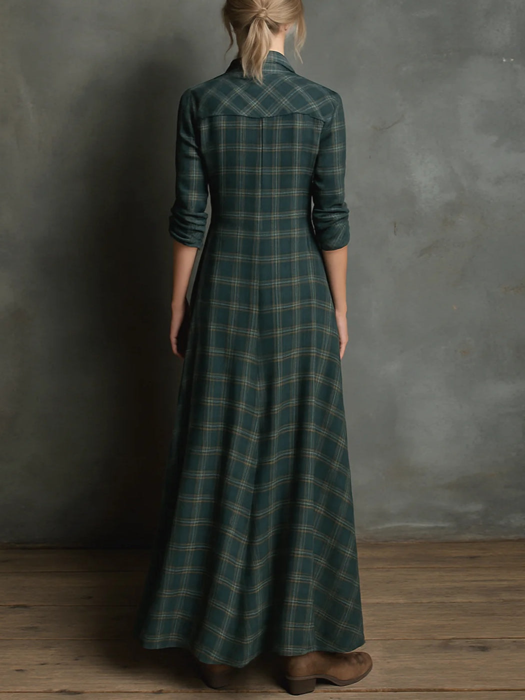 Karina | Green Checked Long Dress