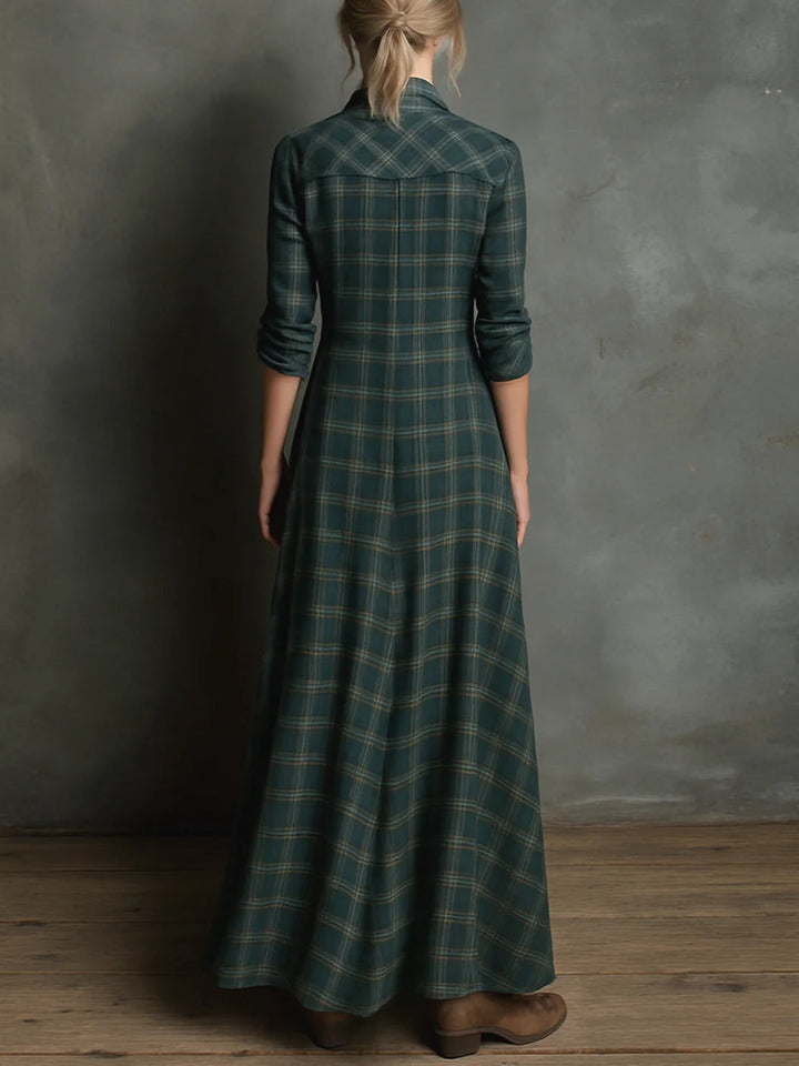 Karina | Green Checked Long Dress