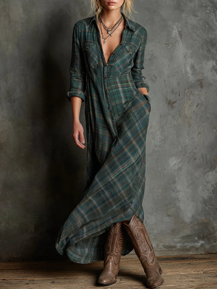 Karina | Green Checked Long Dress