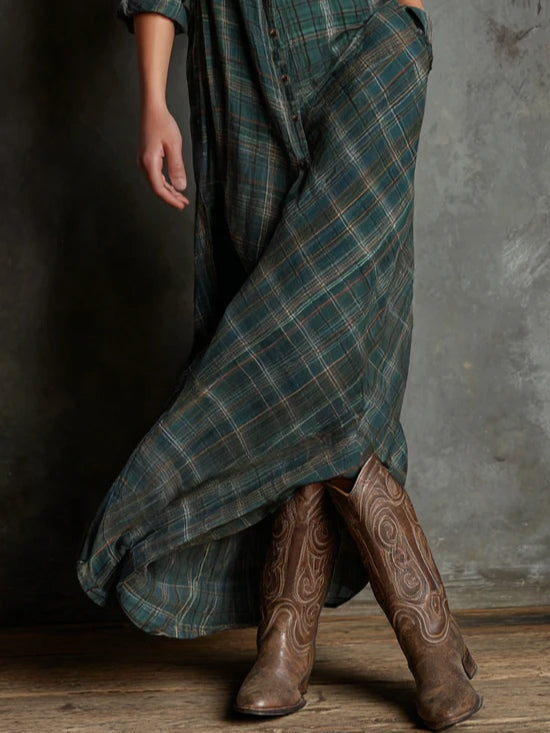 Karina | Green Checked Long Dress